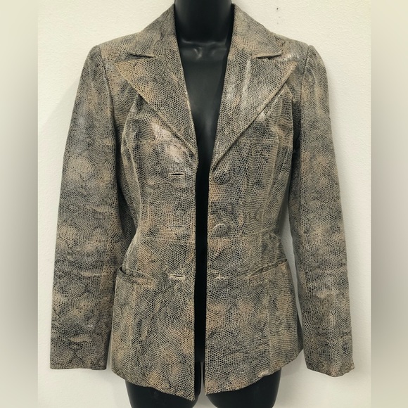 Very Rare Vintage Bebe Snake Print Embossed Leather Blazer Jacket Size S - Picture 2 of 9